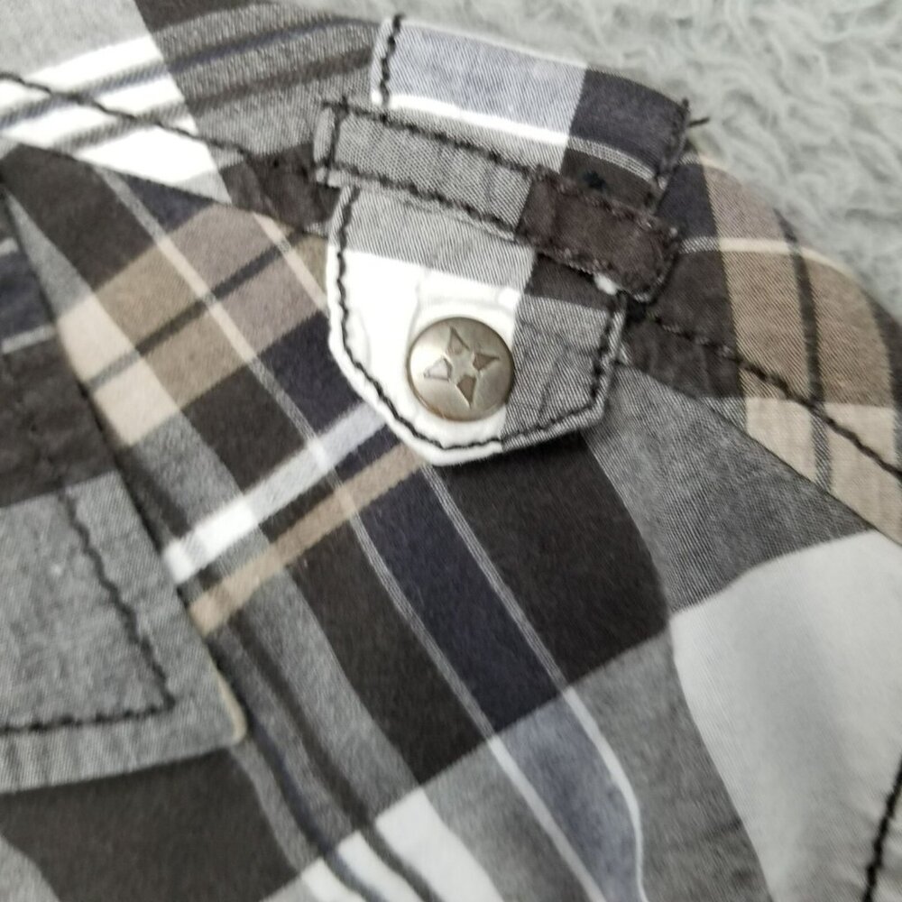 Buckle Shirt Mens Large Gray Plaid Dress Button Up Athletic Fit Stretch - Picture 8 of 12